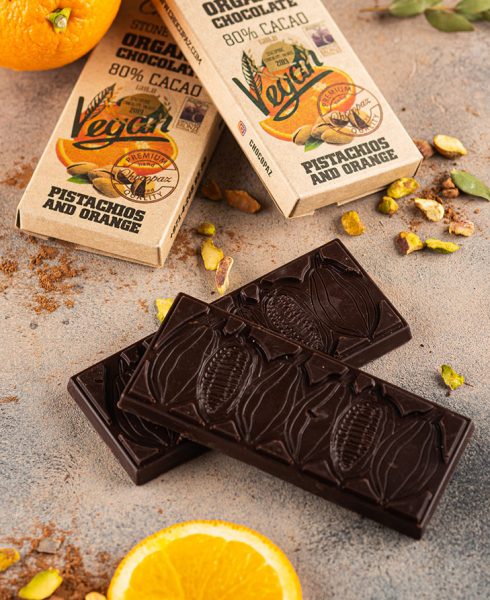Organic Chocolate with Pistachios and Orange 80% Cacao