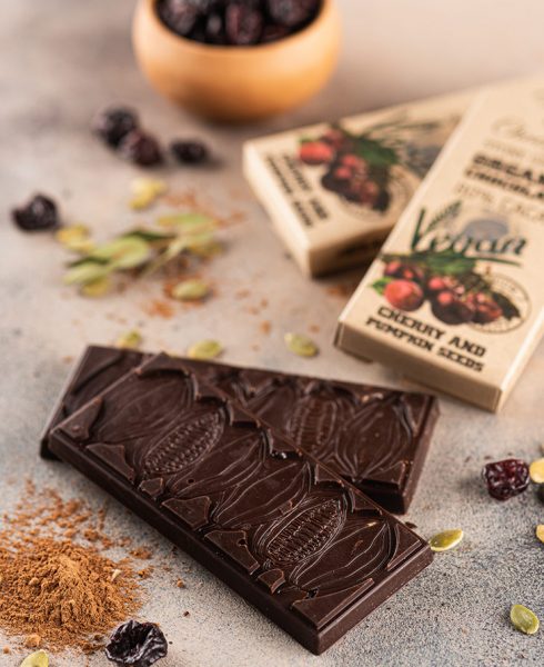 Organic Chocolate with Cherry and Pumpkin Seed 80% Cacao
