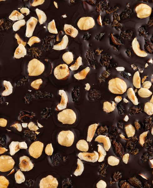 Chocolate Slab with Hazelnut and Raisins